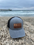 Heather Grey/Black Leather Patch Flag Hat